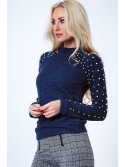 Pulover cu perle, bleumarin 1577 - Magazin online - Boutique